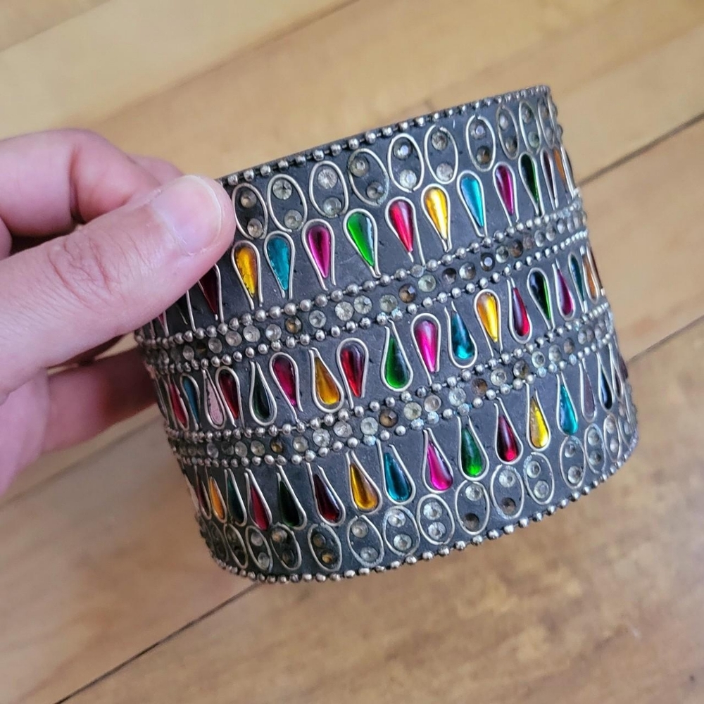 Vintage Indian Bejeweled Circular Box